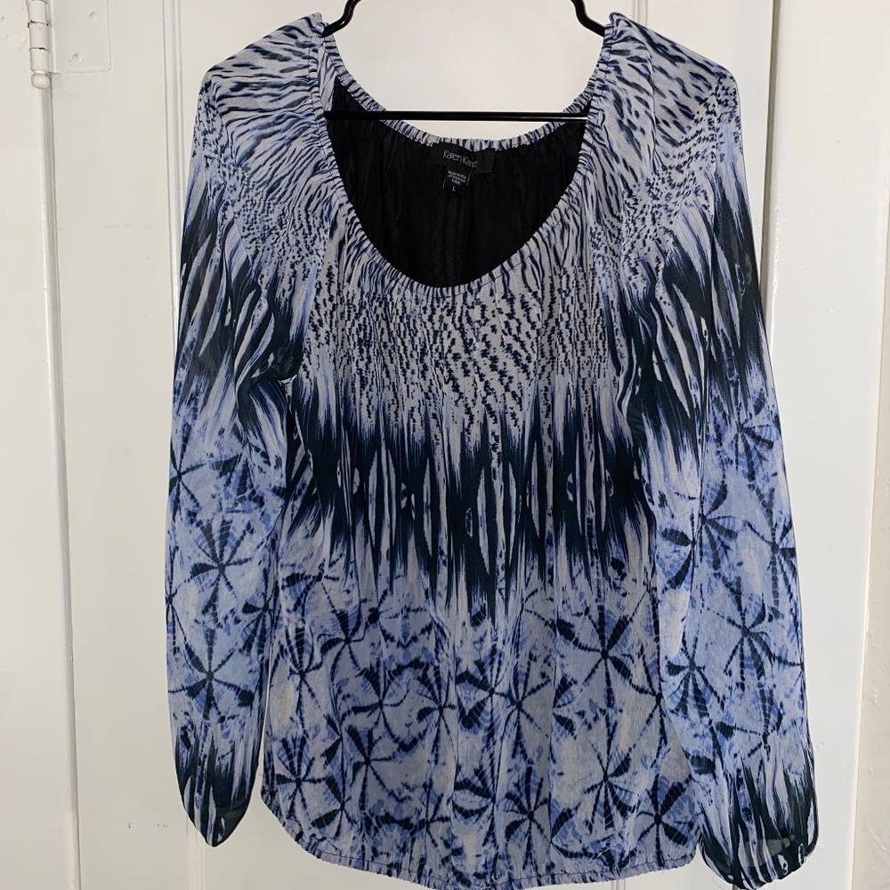 Blue/black Patterned Blouse, Women’s L